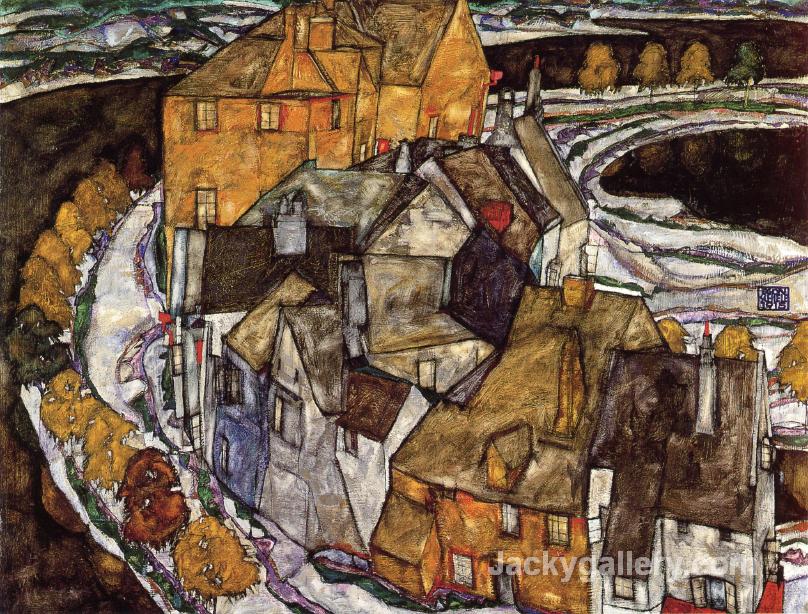 Island Town (Krumau Town Crescent) by Egon Schiele paintings reproduction